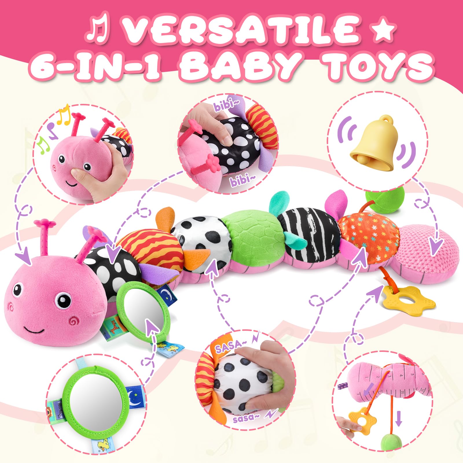 AWOTOY caterpillar mirror toy supports early self-view and focus.