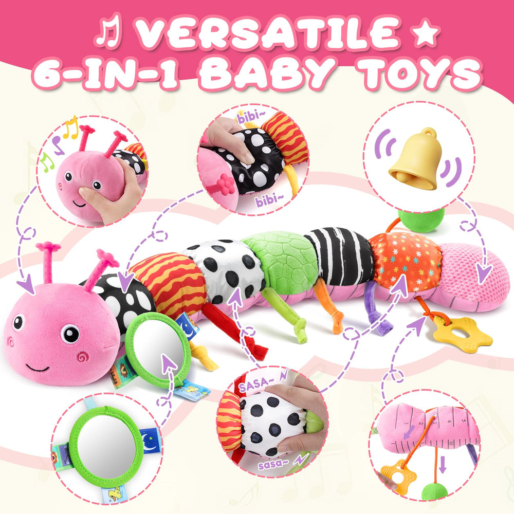AWOTOY caterpillar mirror and pull-string boosting self-awareness and tummy time
