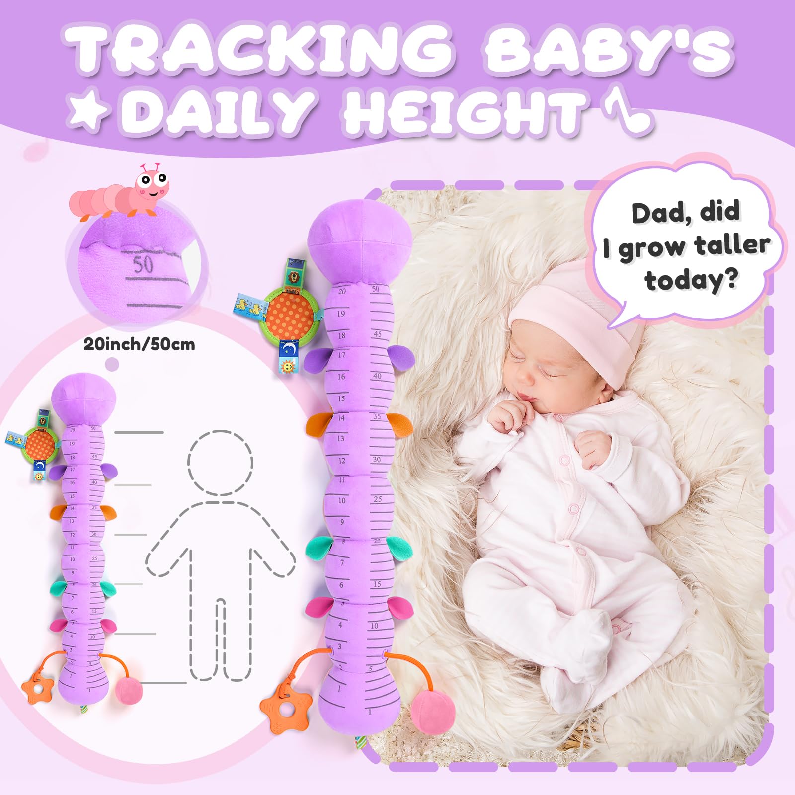 AWOTOY caterpillar teether plush design eases teething discomfort.