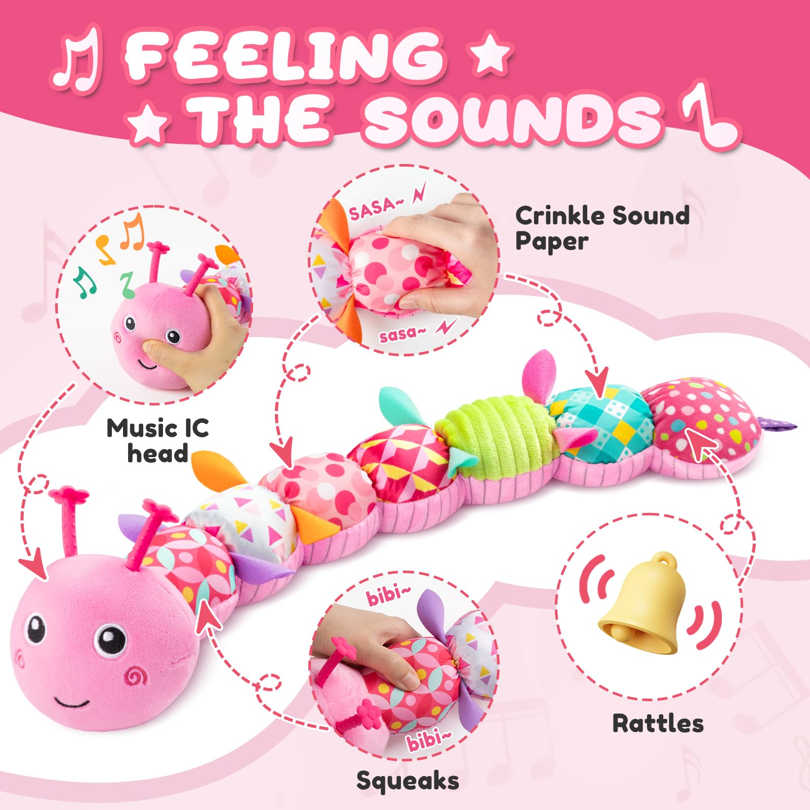 AWOTOY Caterpillar colorful patterns stimulate vision and visual tracking.