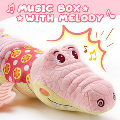 AWOTOY crocodile musical toy pink textures invite touch and sensory play.