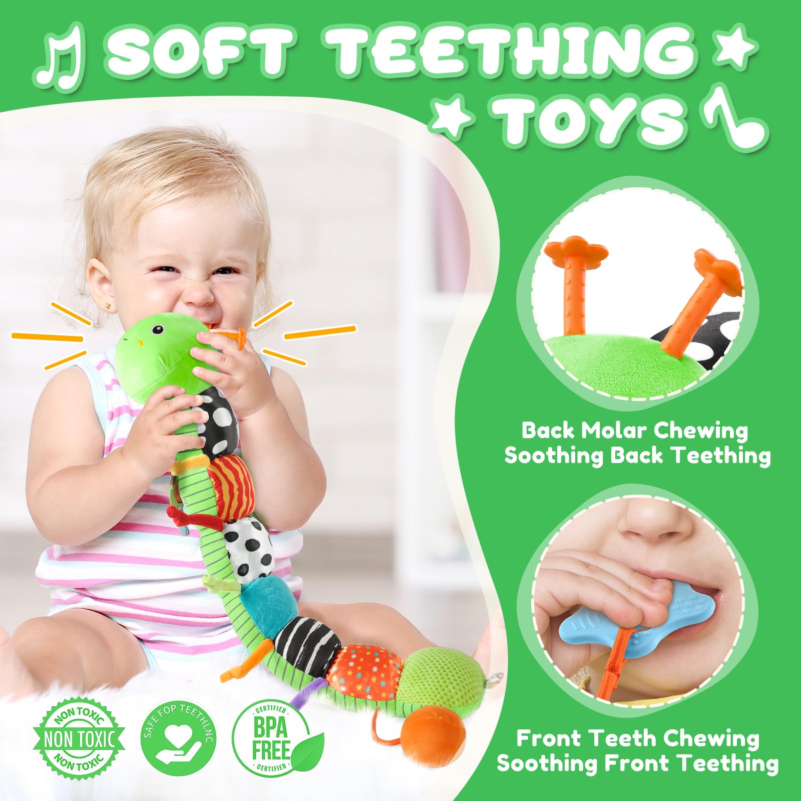 AWOTOY Pull-string teether safe for chewing and motor practice.