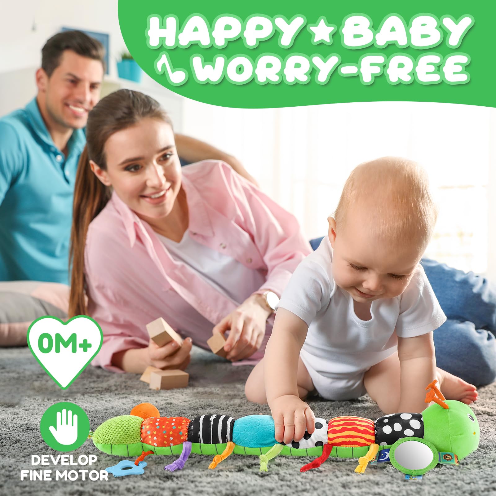 AWOTOY Soft rattle adds gentle sounds for early auditory development.
