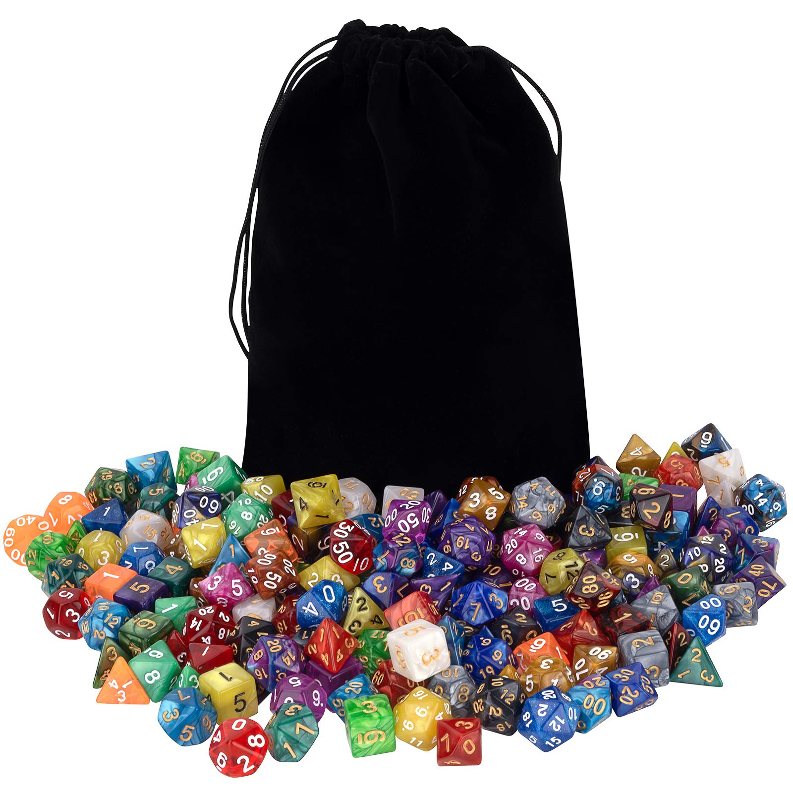 Awpeye seven-die polyhedron set ready for D&D and MTG