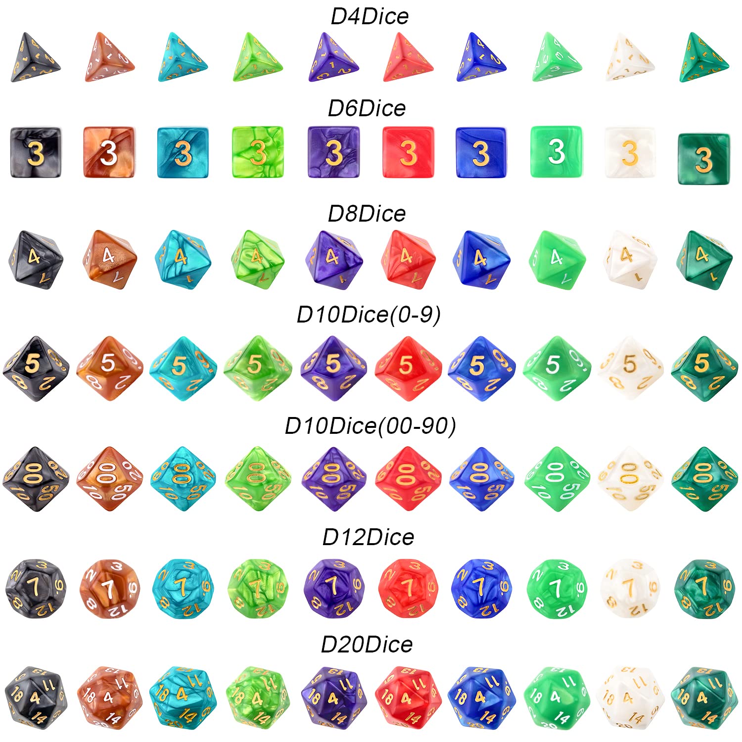 Awpeye table top gaming dice collection suitable for D&D, MTG, and board games.