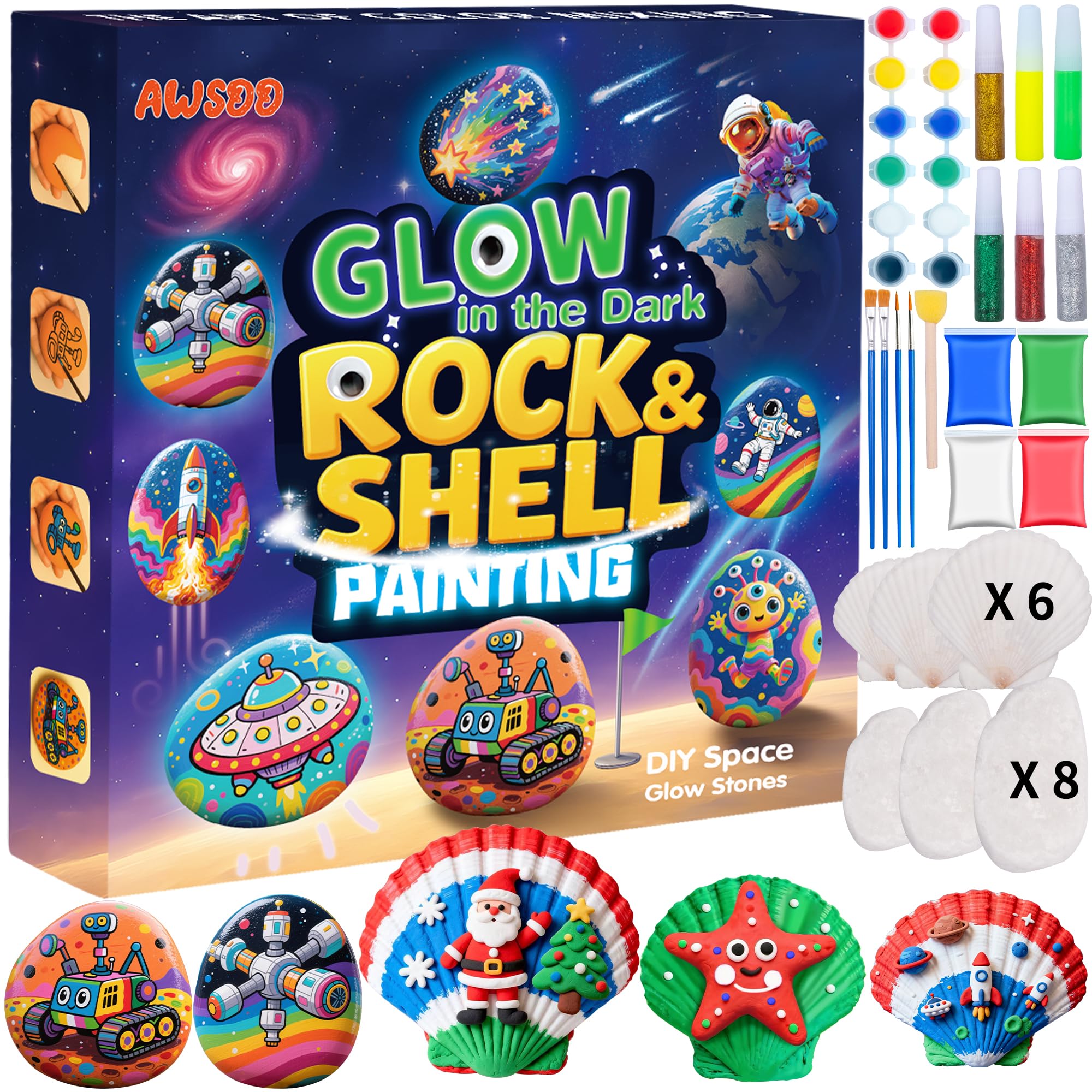 Awsoo glow-rock-shell-kit for kids, perfect for glowing art projects at home