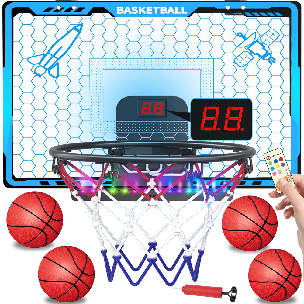 Awsoo mini basketball hoop with blue LED scoreboard for kids' indoor play