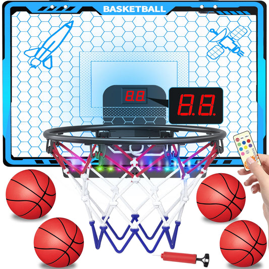 Awsoo mini basketball hoop with blue LED scoreboard for kids' indoor play