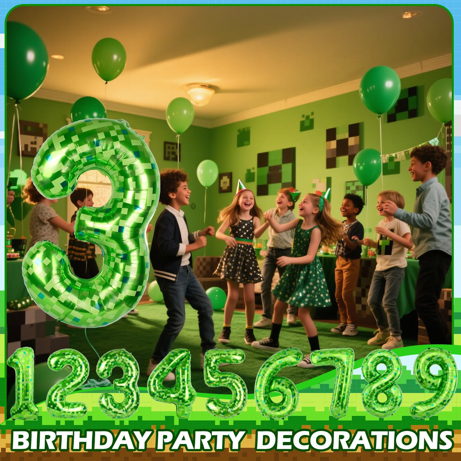 AXBMM 40-inch green pixel miner number balloon 3 helium-floating for bold statements.