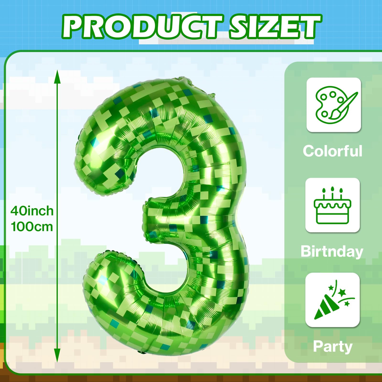 AXBMM 40-inch green pixel miner number balloon 3 side view for dynamic banners.