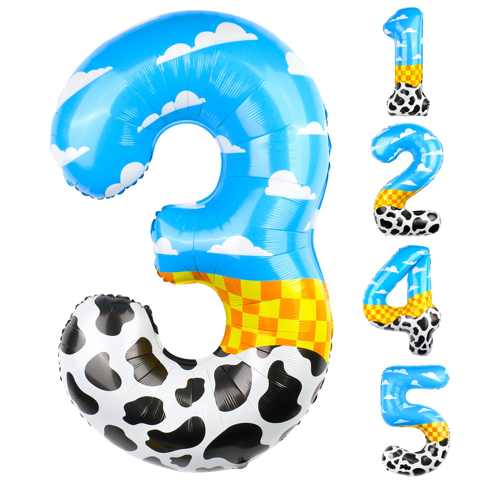 AXBMM 40 inch Number 3 balloon with blue clouds, ideal as a vibrant birthday centerpiece