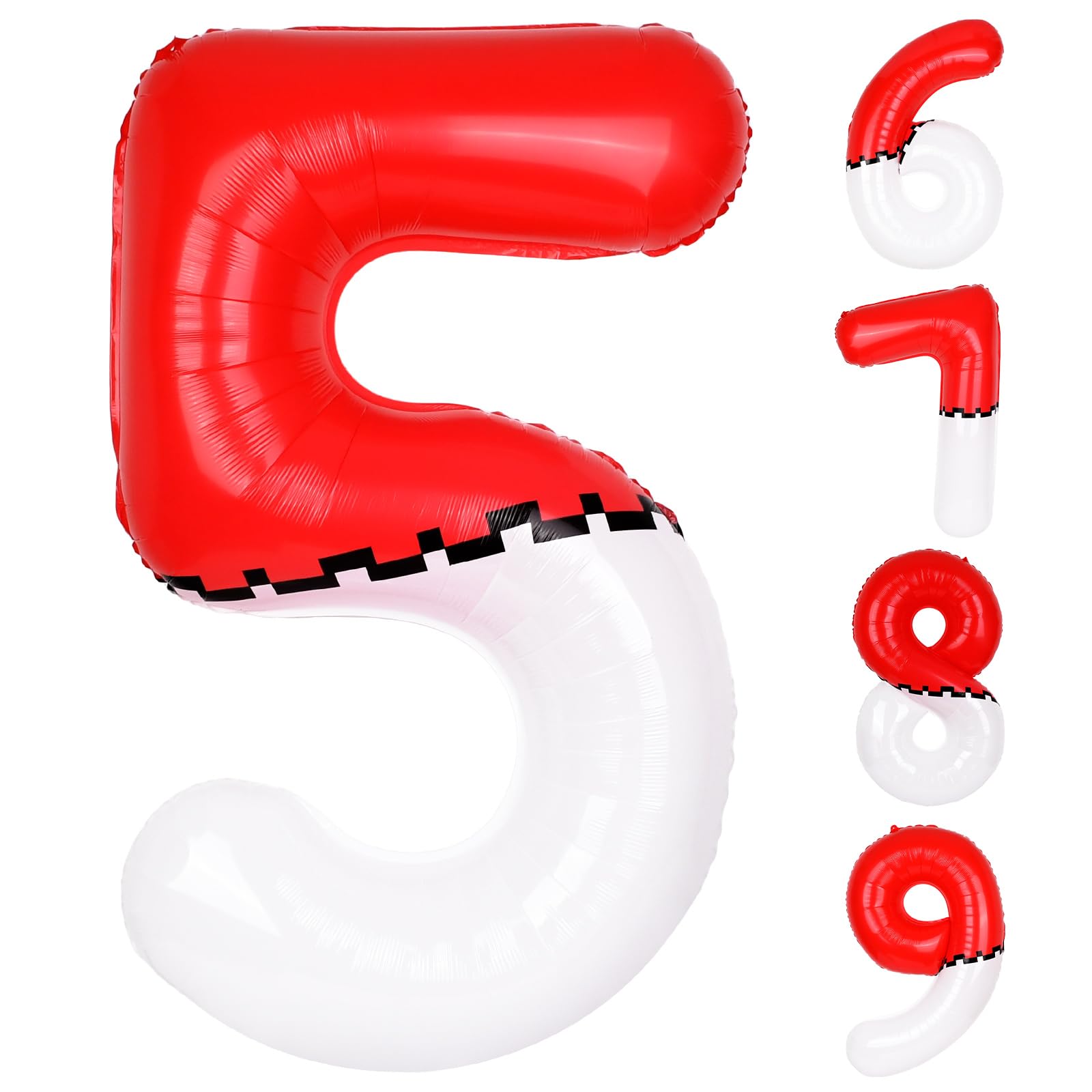 AXBMM 40-inch number-5 balloon in red and white cartoon style for bold party decor.