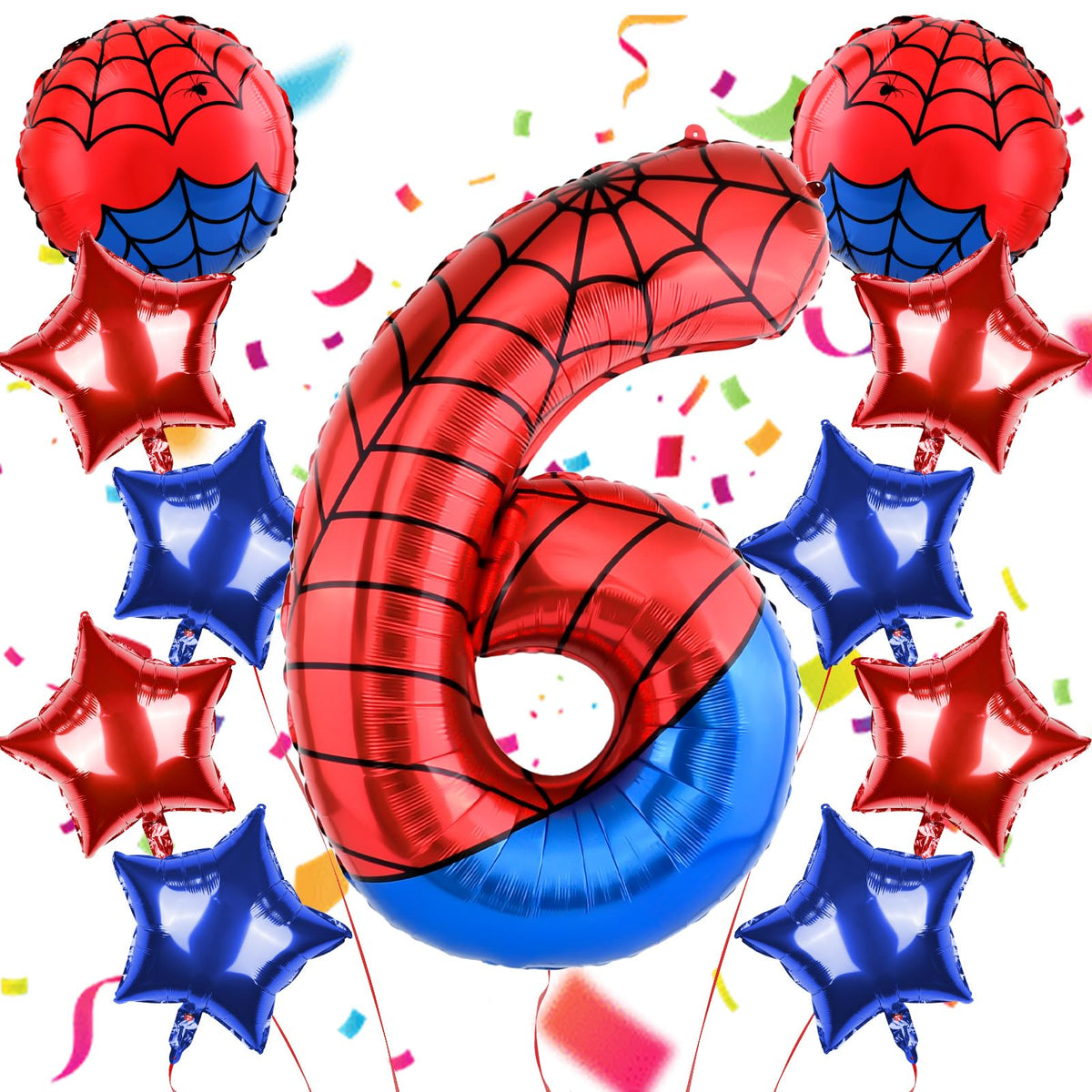 AXBMM 40 inch spider number 6 balloon floats with helium for a dramatic birthday centerpiece.