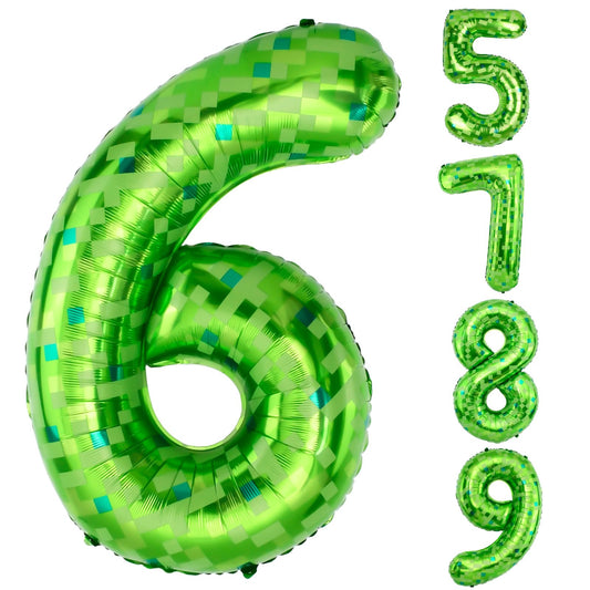 AXBMM 40-inch green pixel miner balloon, front view, ideal for dramatic party decor.