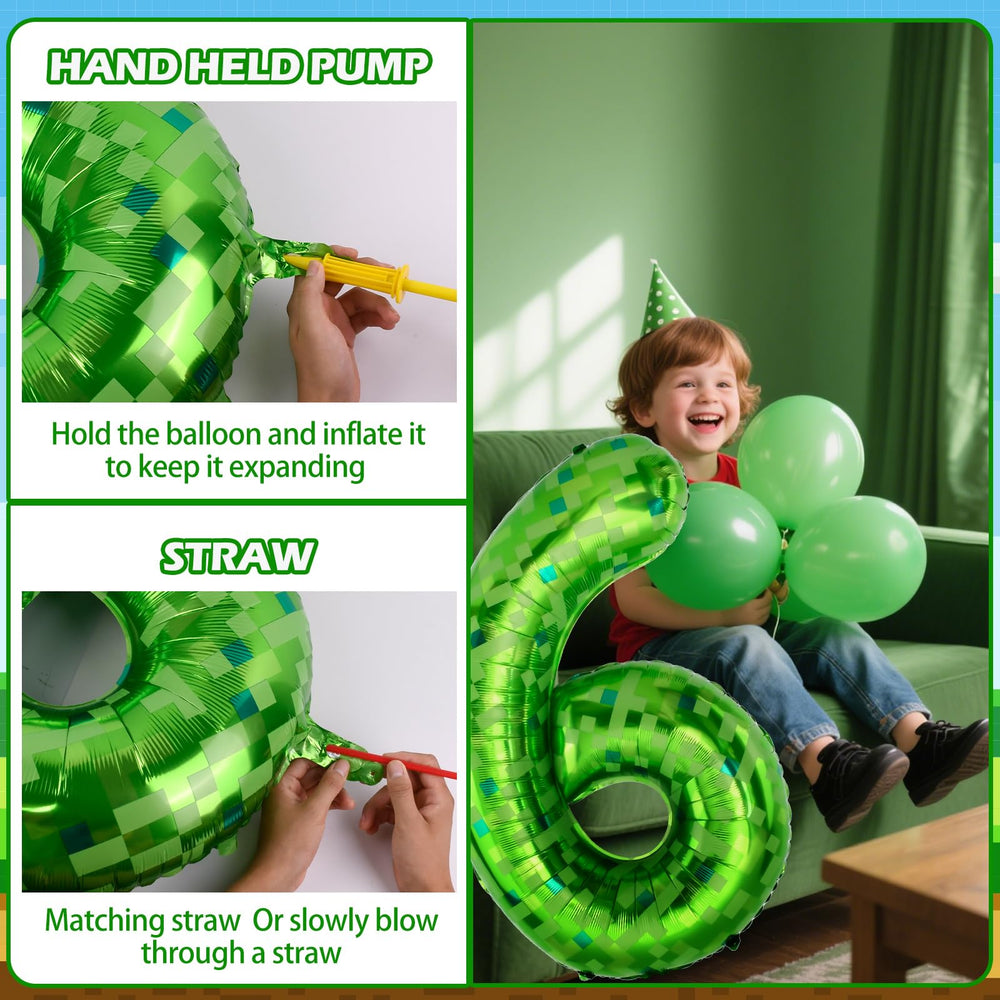 AXBMM green pixel miner 40-inch balloon with self-sealing valve for fast assembly.
