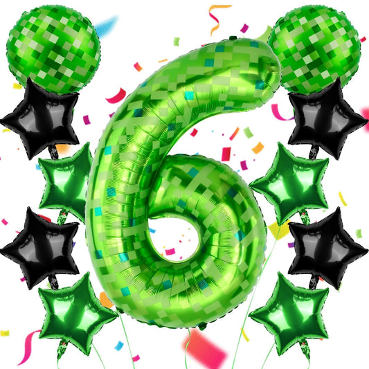 AXBMM 40 inch green pixel number 6 balloon acts as a bold birthday centerpiece.