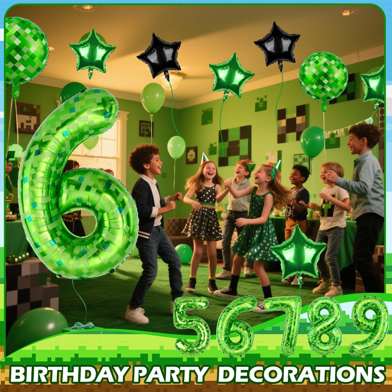 AXBMM 18 inch green pixel pentacle balloon adds playful geometry to the set.