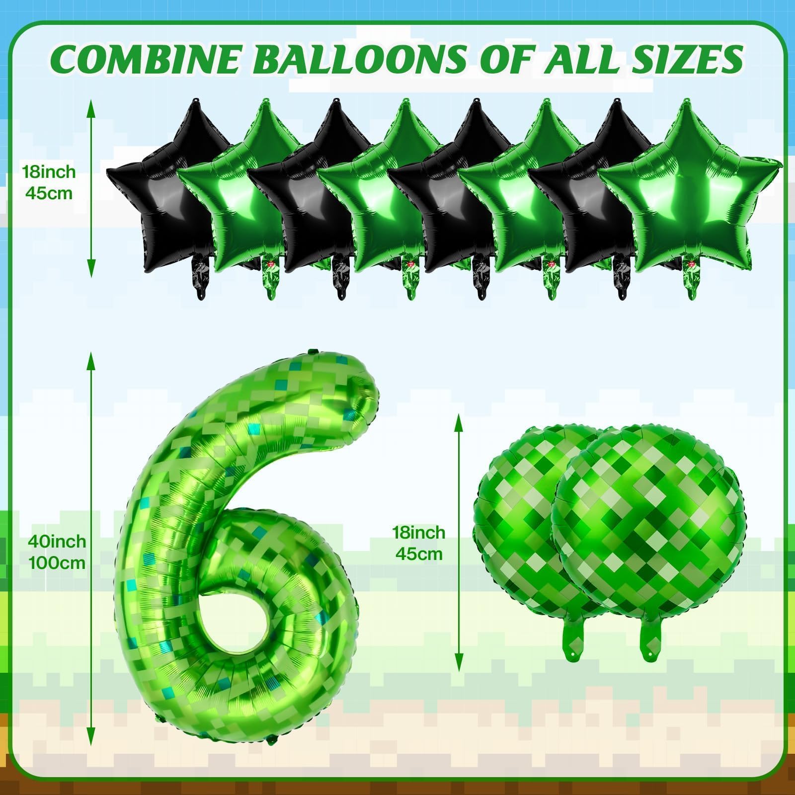 AXBMM green pixel round balloon 18 inch adds vibrant color to party decor.