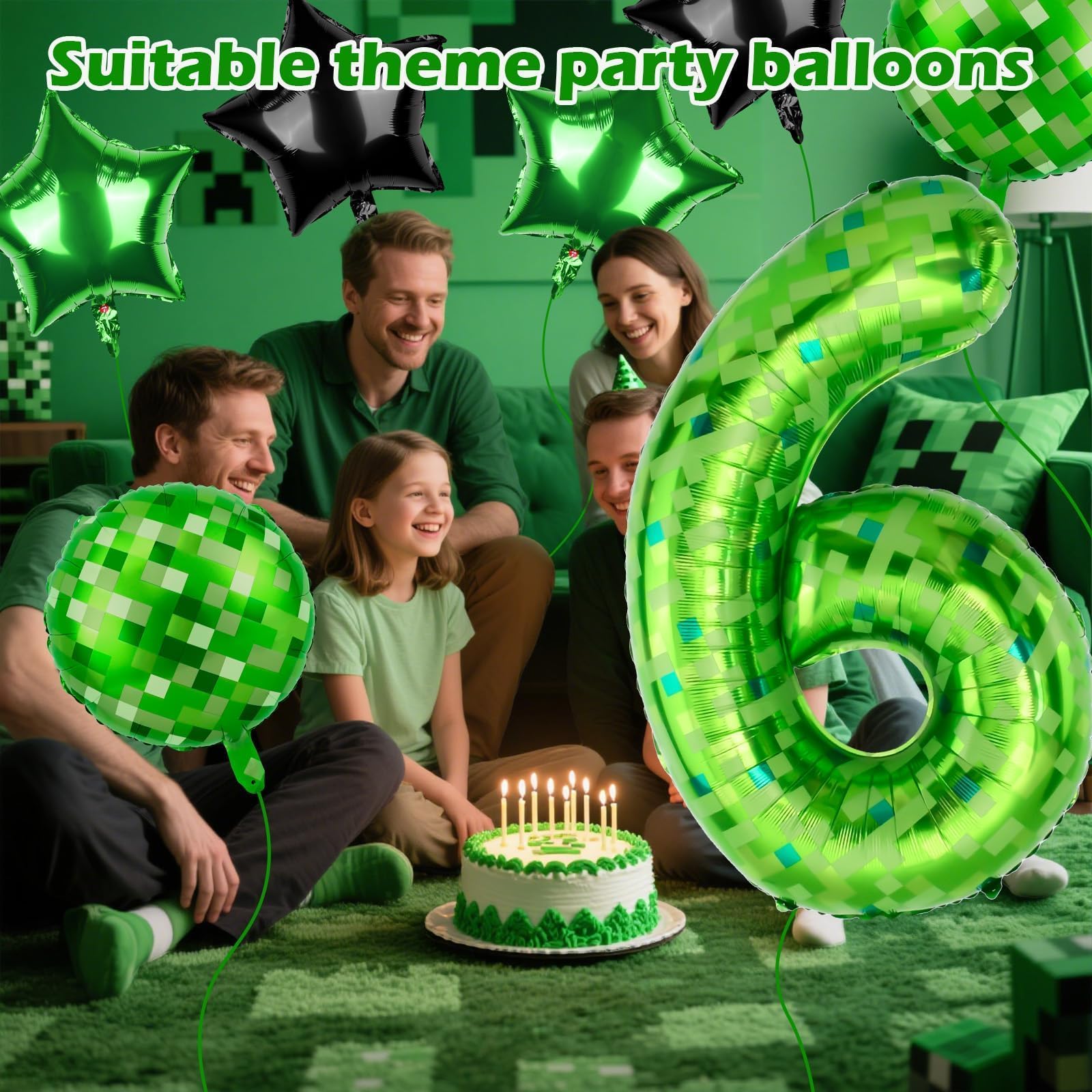AXBMM second 18 inch green pixel round balloon enhances the photo backdrop.