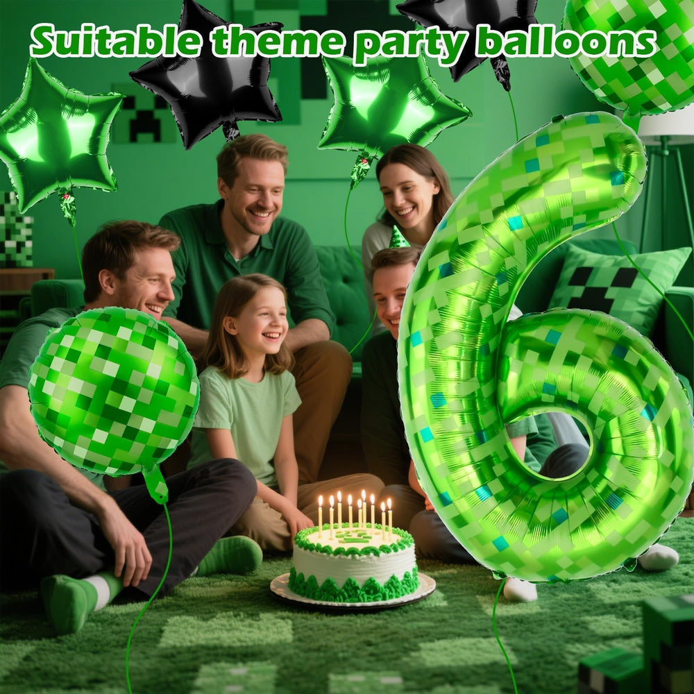 AXBMM second 18 inch green pixel round balloon enhances the photo backdrop.