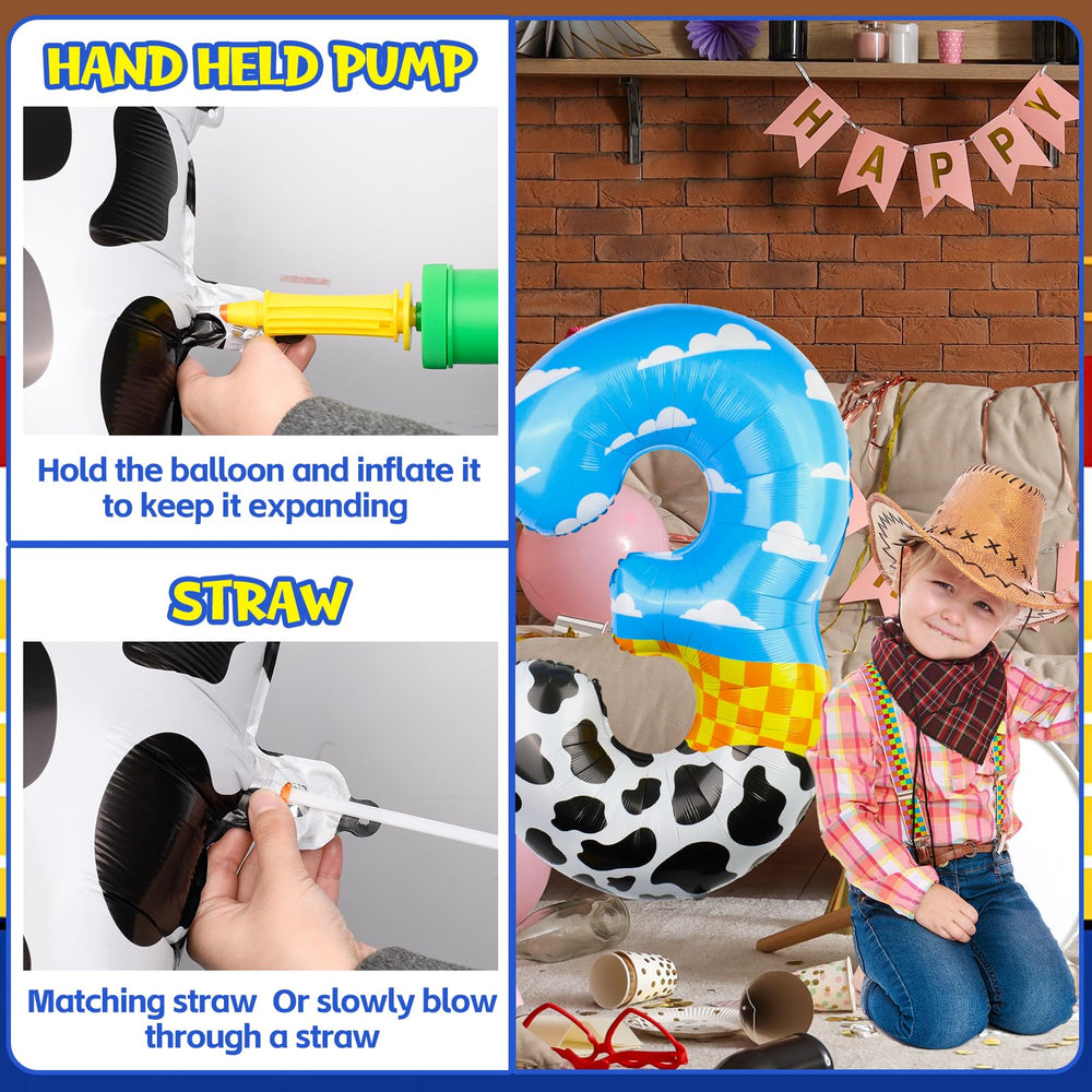 AXBMM Number 3 farm theme balloon with cow spots, perfect for farm celebrations