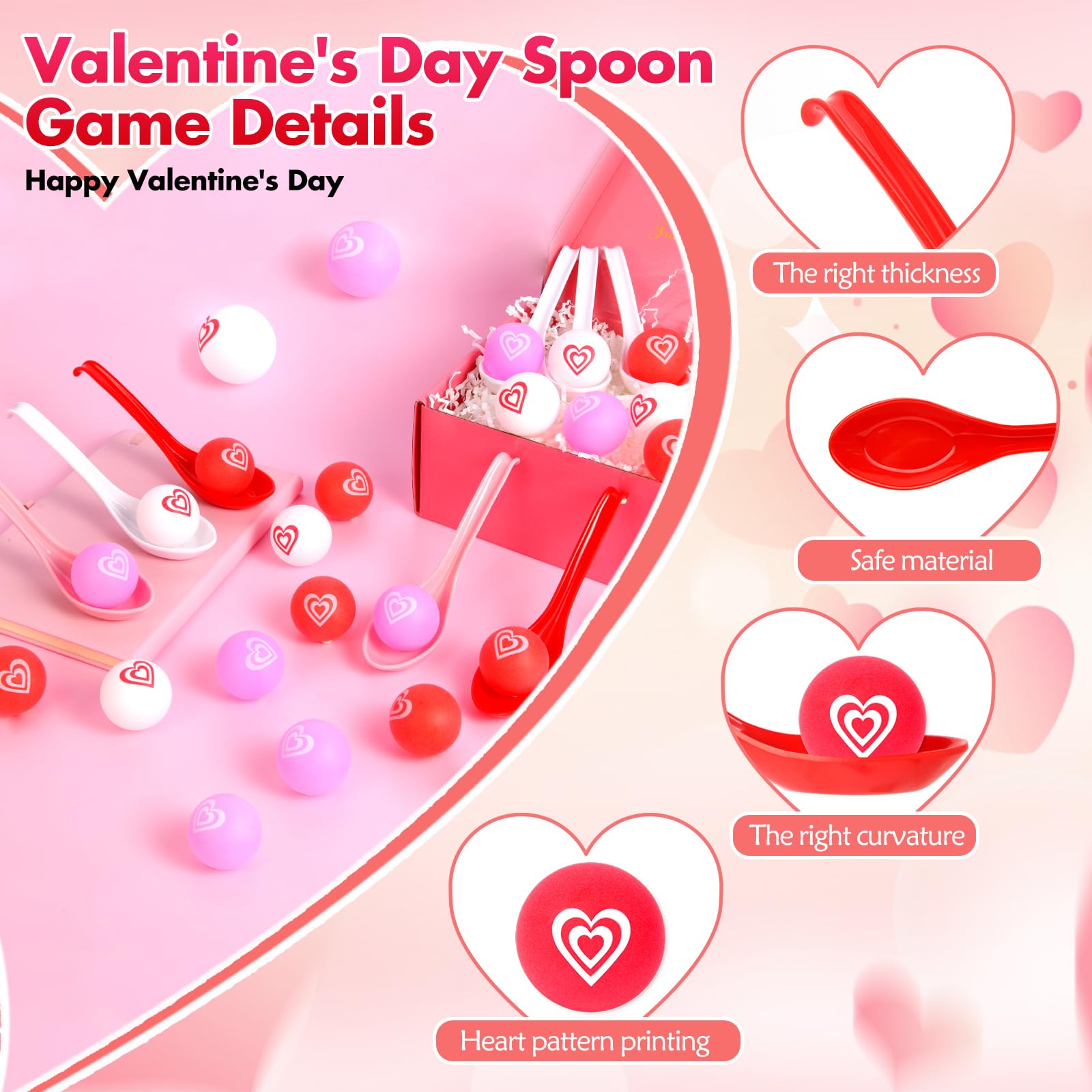 AXBMM plastic spoons in red, white, and pink for kid-friendly play.