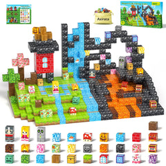 Axirata 208-piece magnetic blocks form forest world scene for creative play.