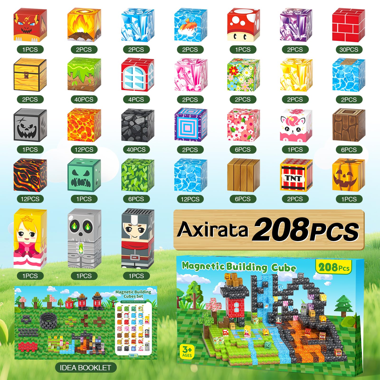 Axirata magnetic blocks create a grassland river scene encouraging storytelling and fine motor practice.