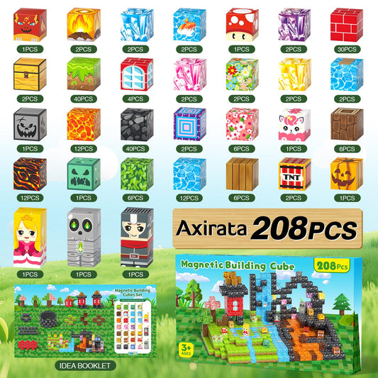 Axirata magnetic blocks create a grassland river scene encouraging storytelling and fine motor practice.