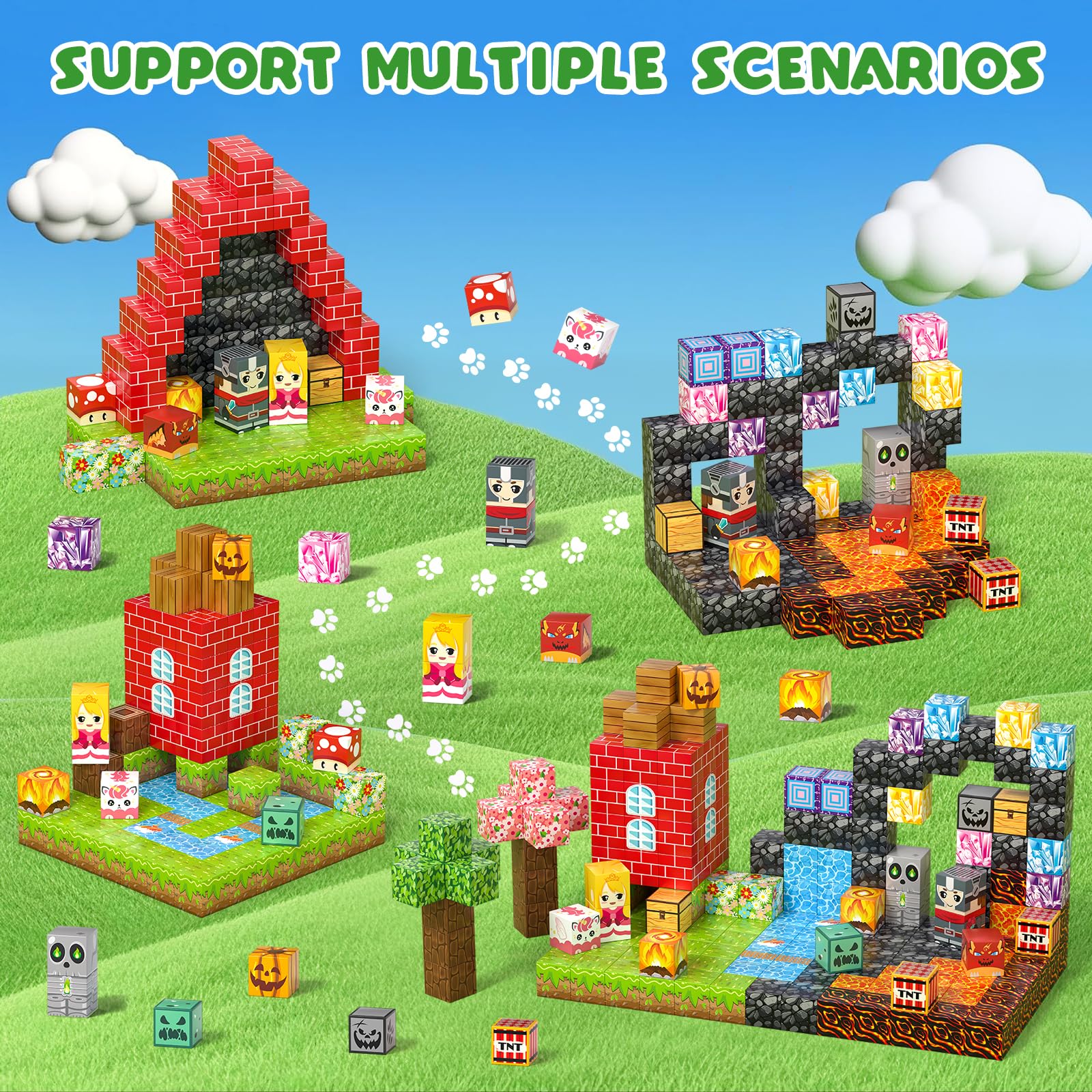 Axirata 208-piece set builds lava world with lava rivers for dramatic imaginative exploration.