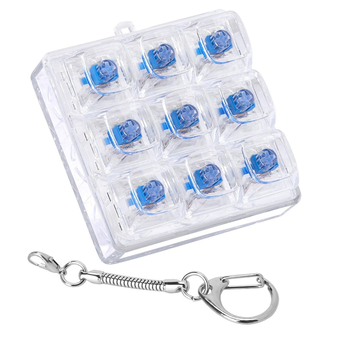 Axlksia keyboard fidget keychain providing satisfying press for long workdays.