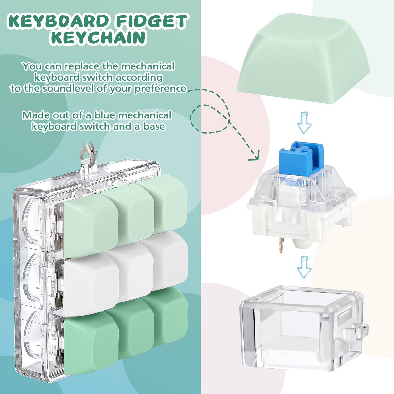 Axlksia keyboard fidget toy keychain attachment enables portable use