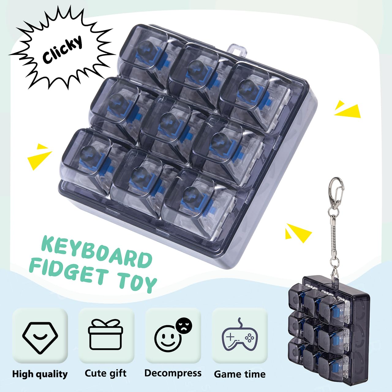 Axlksia keyboard fidget in hand, smooth pressing action for tactile satisfaction
