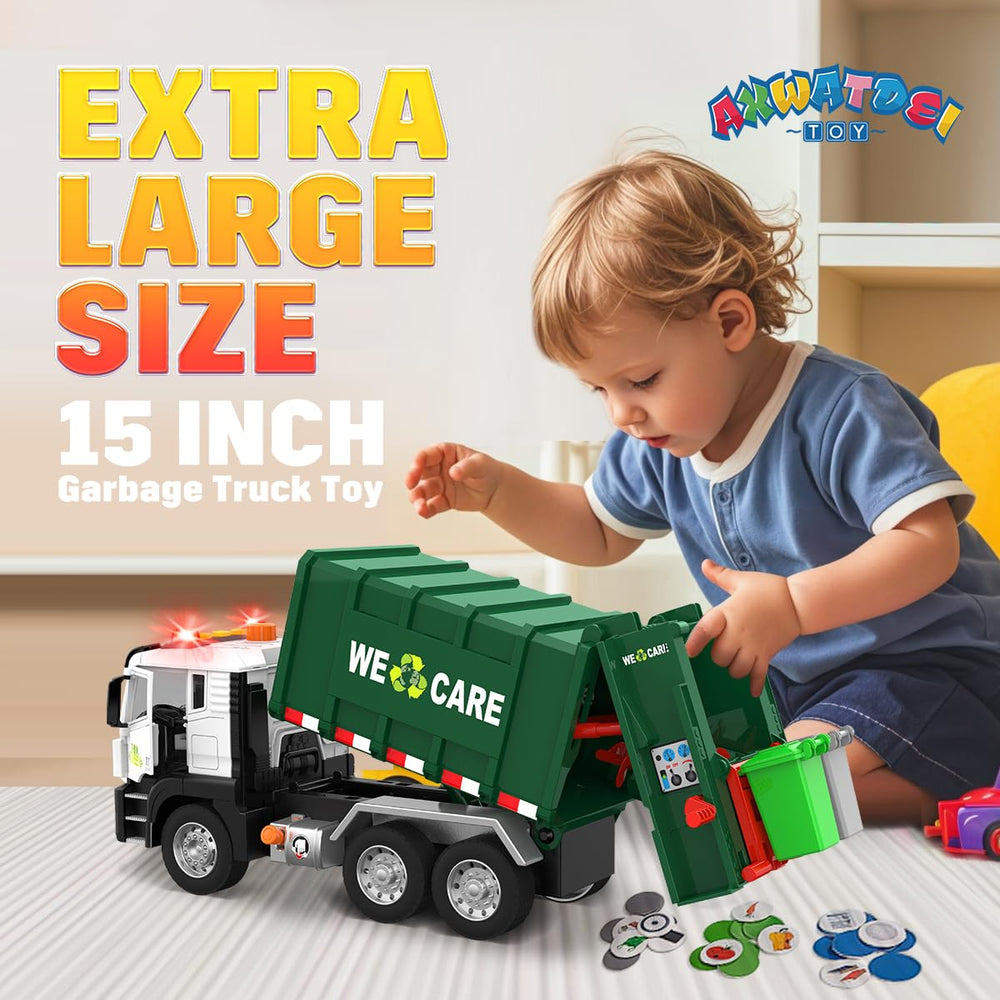 AXWATDEI four-bin dump mechanism enables sorting-themed play and problem-solving