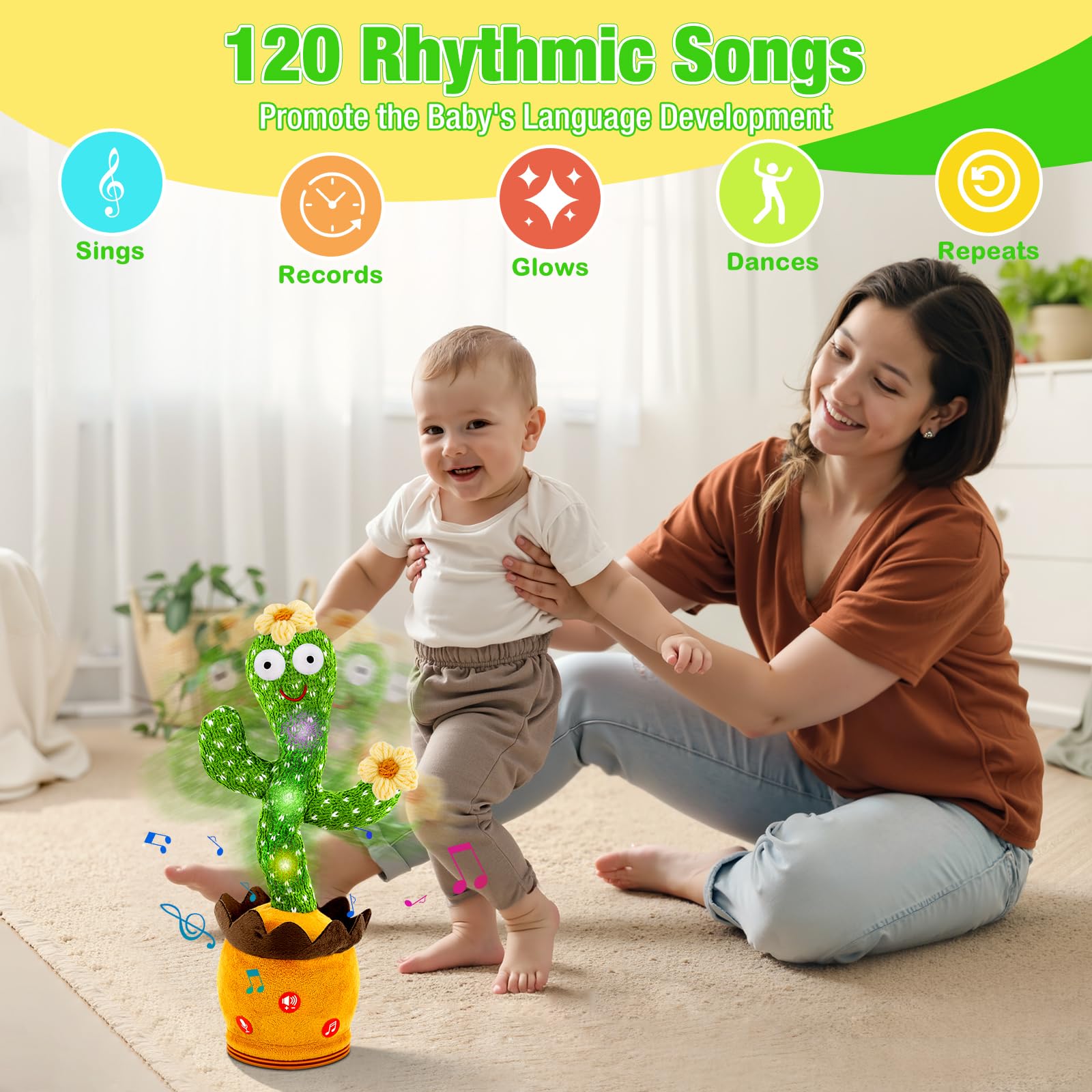 Ayeboovi Dancing Talking Cactus in action highlighting voice mimic capability for giggles.