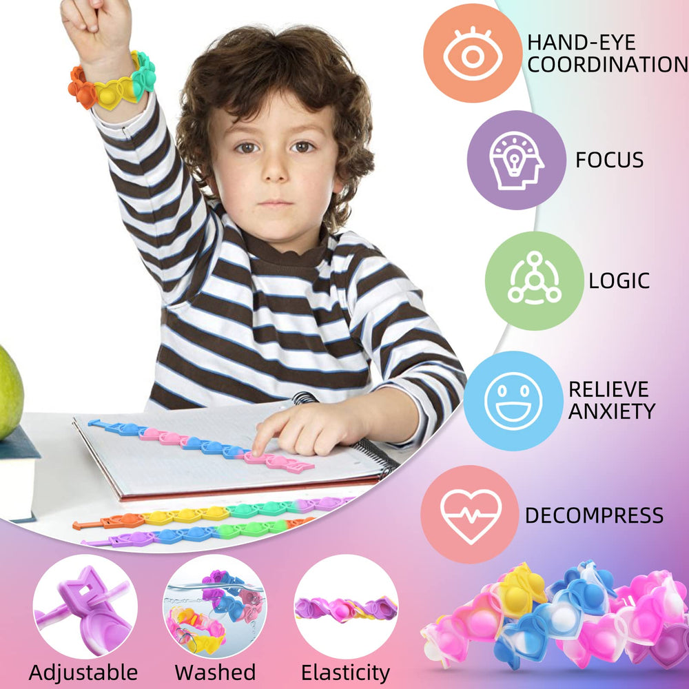 AYGXU silicone pop bracelet closeup shows durable, washable texture.