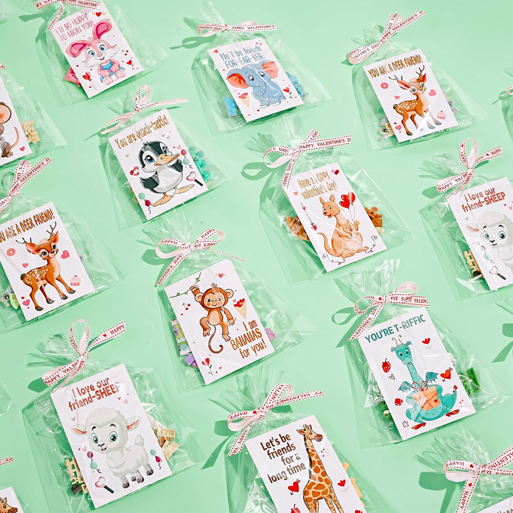 AYGXU valentines cards paired with colorful animal blocks.