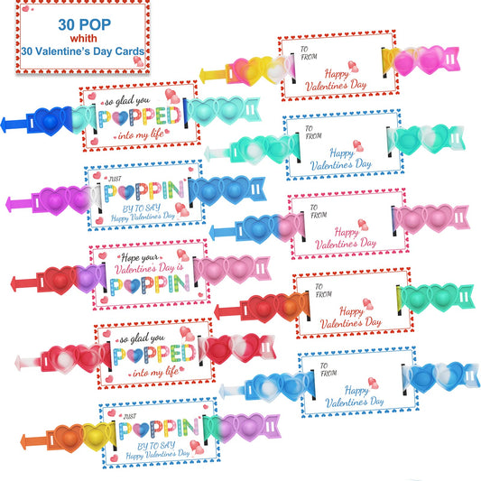 AYGXU Valentines heart pop bracelet set, colorful variety for classroom gifts.