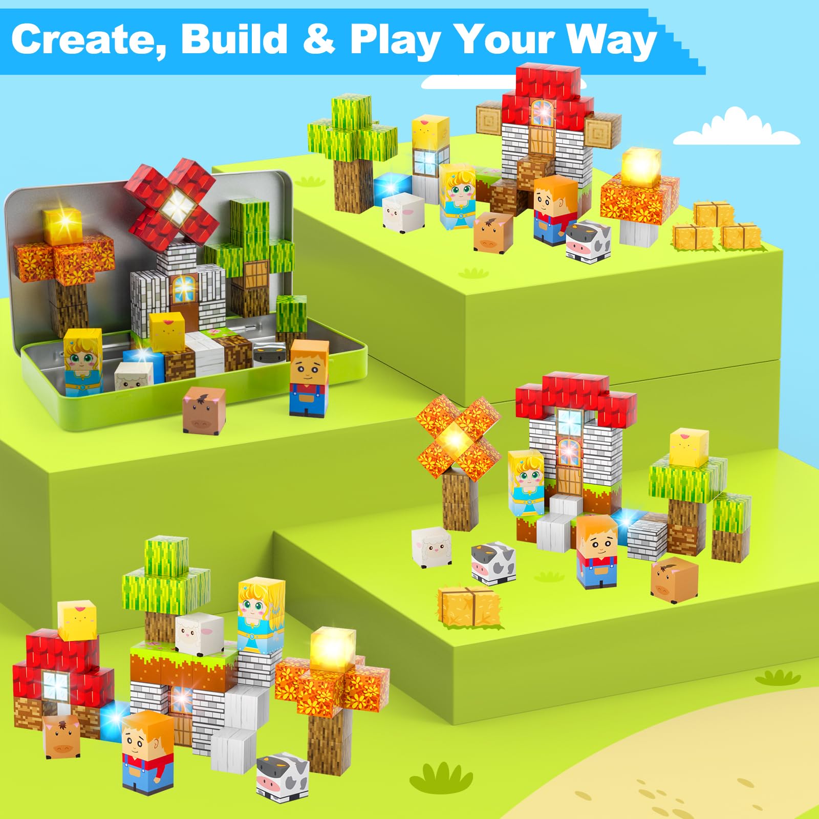Aywewii portable tin box with pieces keeps play organized while traveling.