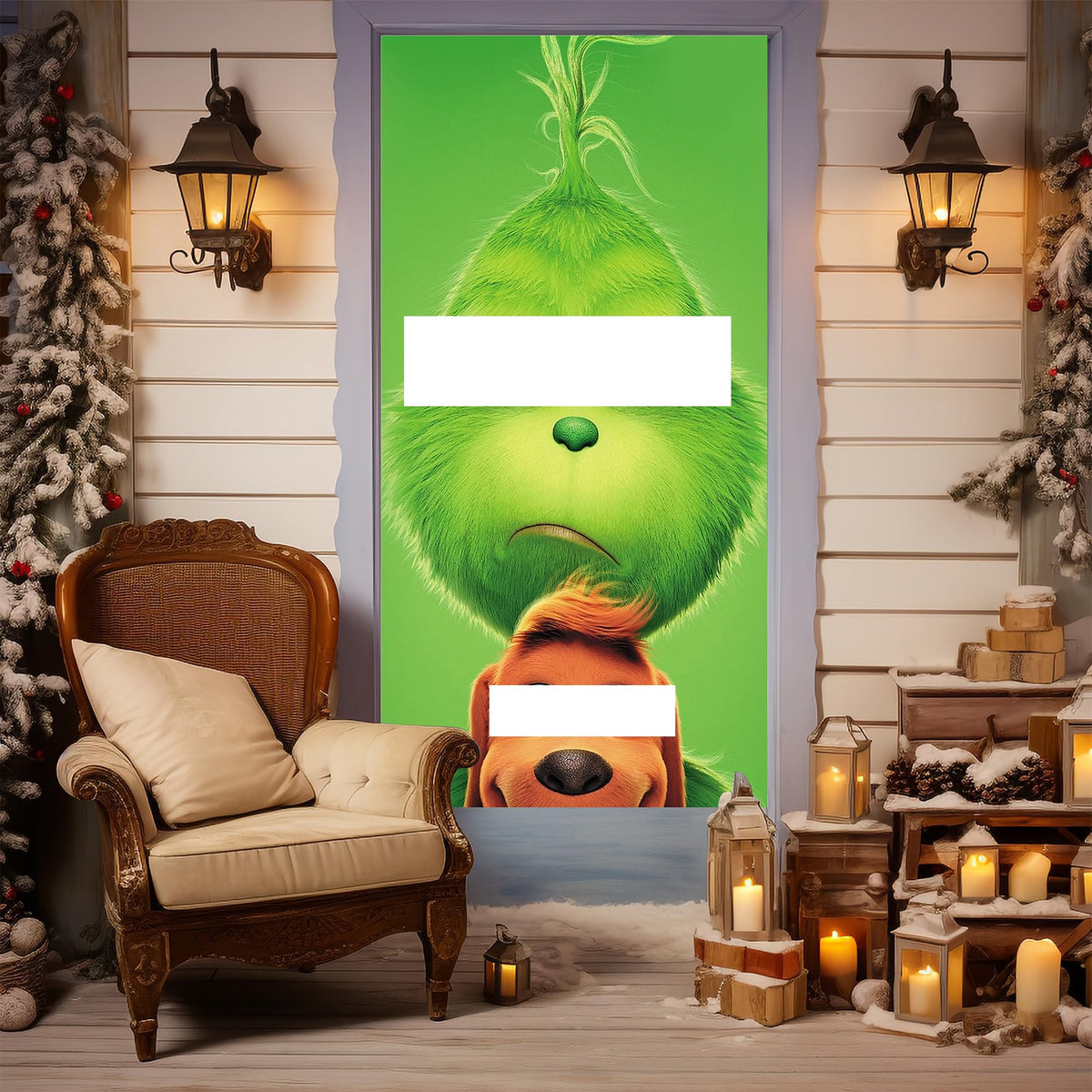 AZATE Monster Christmas Door Cover banner adds playful holiday entryway flair for front porches