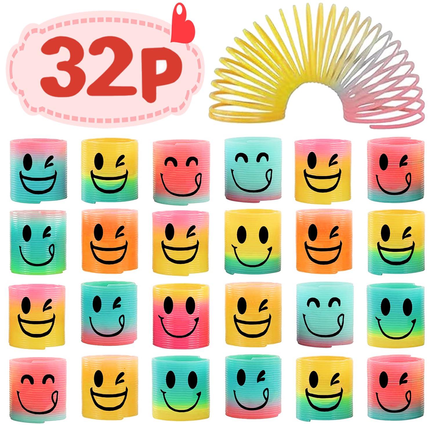 AZEN 32 Pcs Mini Spring Favors in rainbow colors for party bags and fidget play.