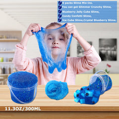 Azeperoy blueberry jelly cube slime with six add-ins for DIY crafts.