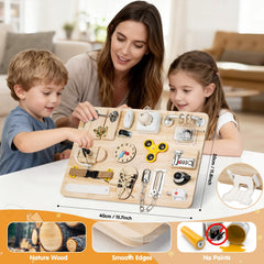 Azoravio Busy Board gift-ready packaging shown as a thoughtful developmental gift.