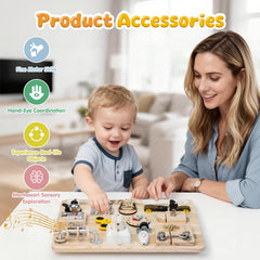 Azoravio Busy Board hand-eye coordination activities engaging toddlers in active play.
