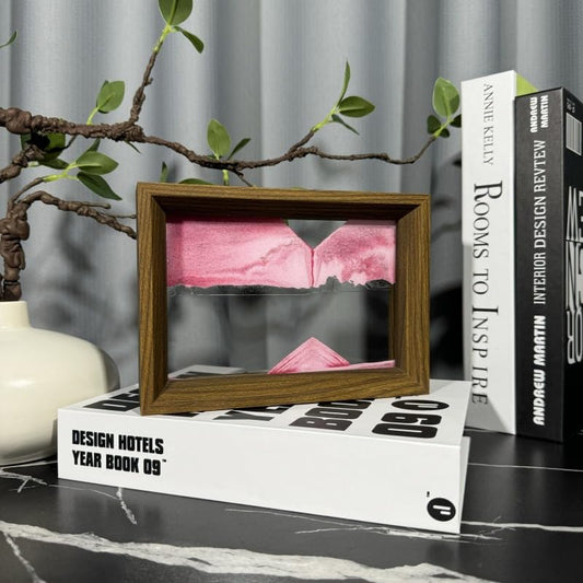 AzureLeap moving sand art pink sea scene in glass frame, a calming desk centerpiece