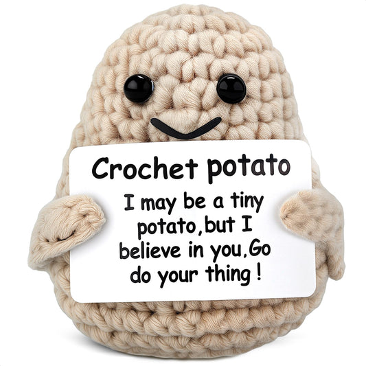 AZZORI crochet potato with mini encouragement card for desk cheer.