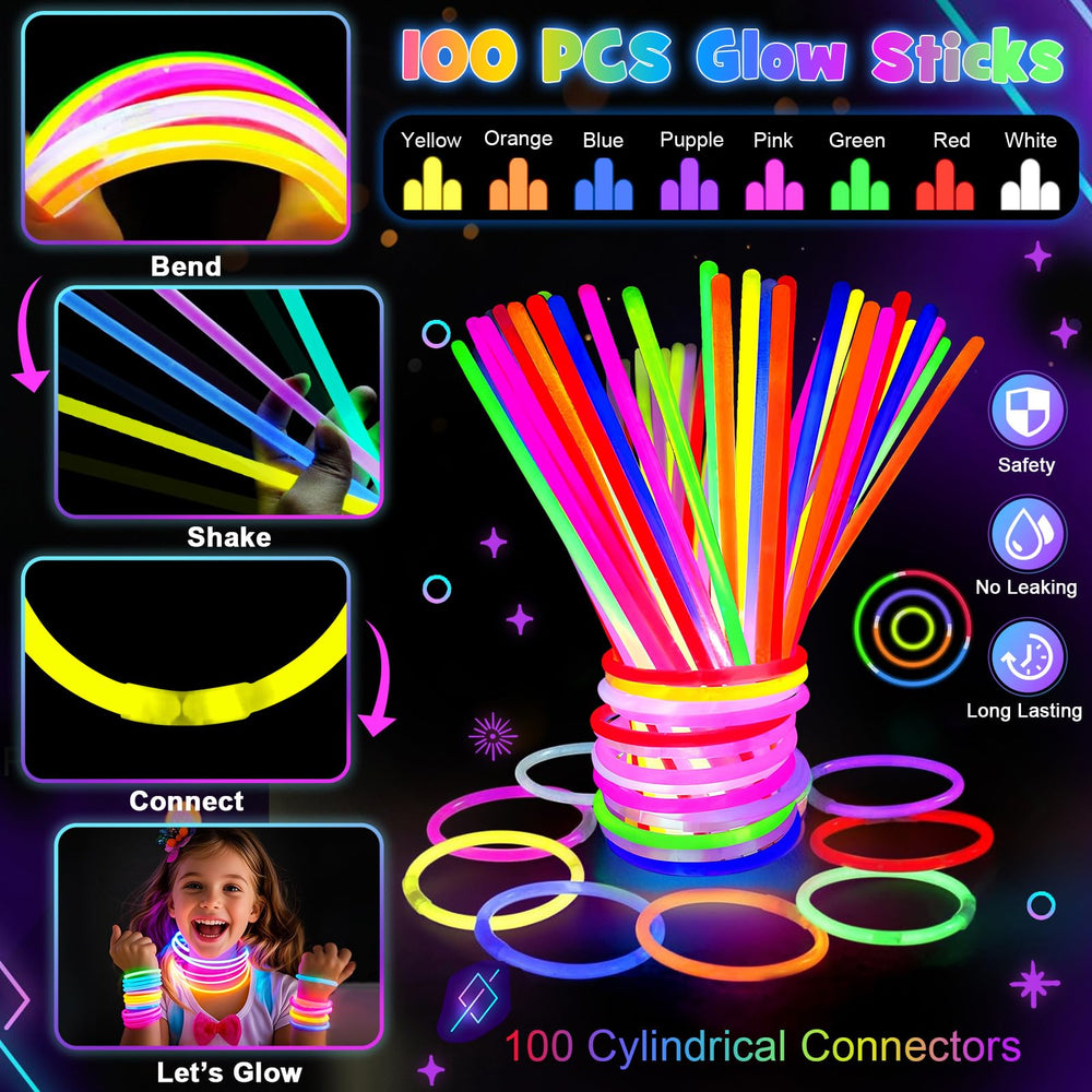 B Bascolor glow sticks provide long-lasting neon illumination for easy décor.