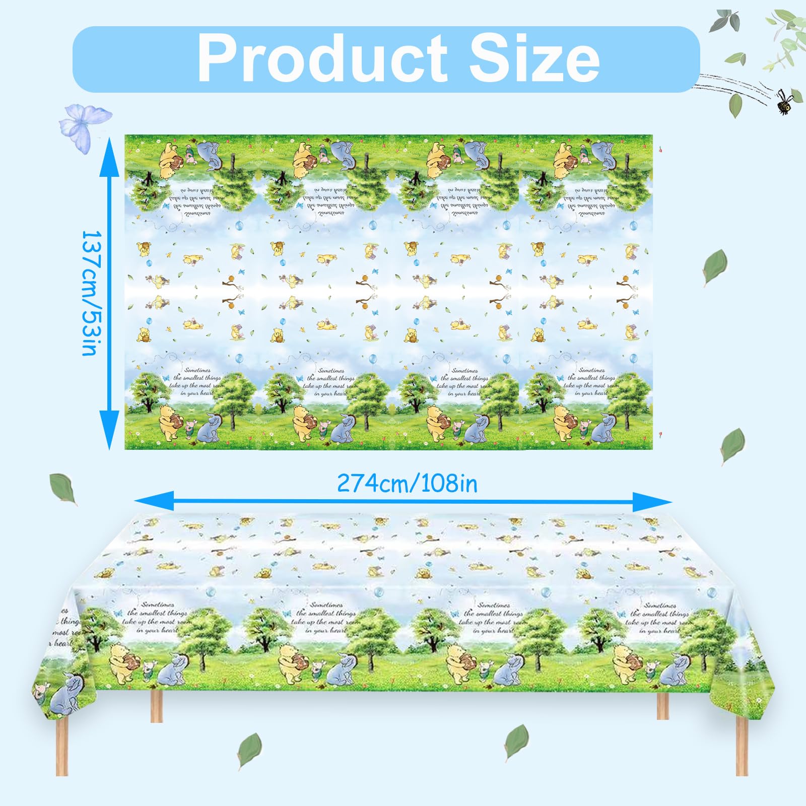 Large Winnie bear tablecloth 54x108 inches fits an 8-foot table.