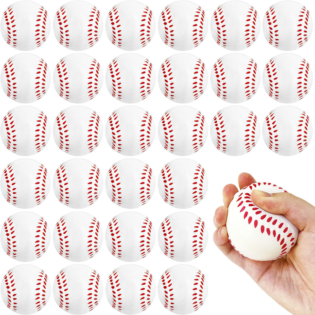 Baaxxango baseball stress balls, 30-pack, realistic foam design for safe, tactile play.