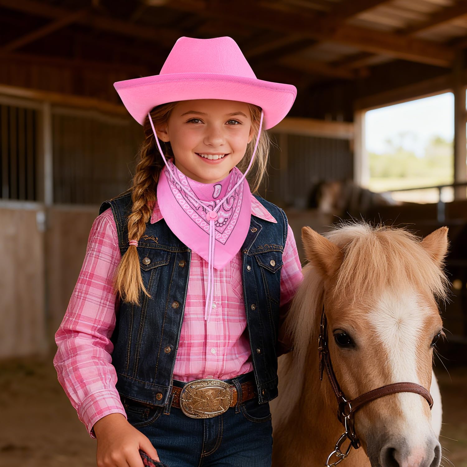 Babelshar pink bandana neckerchief with vivid print for Western costumes.